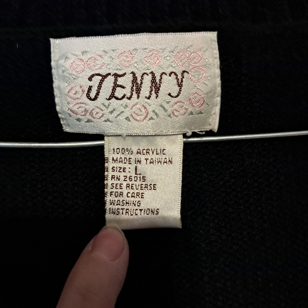 Vintage Jenny Women's Size Large Black Floral Embroidered Button Front Cardigan - Picture 7 of 8